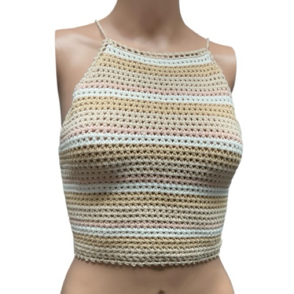 ROXY - NWT - Striped Crochet Halter Top